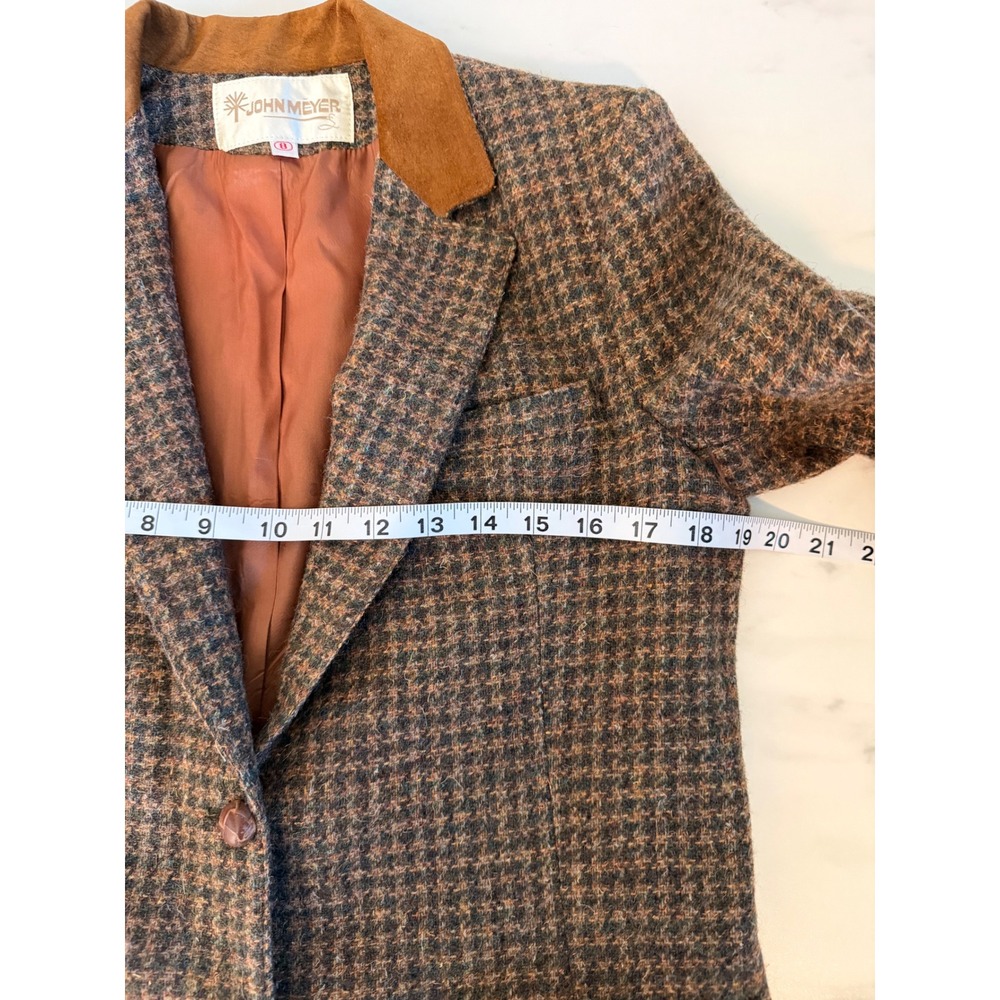 John Meyer Vintage Brown Tweed Houndstooth Blazer Elbow Patches Womens 8 - Picture 10 of 15
